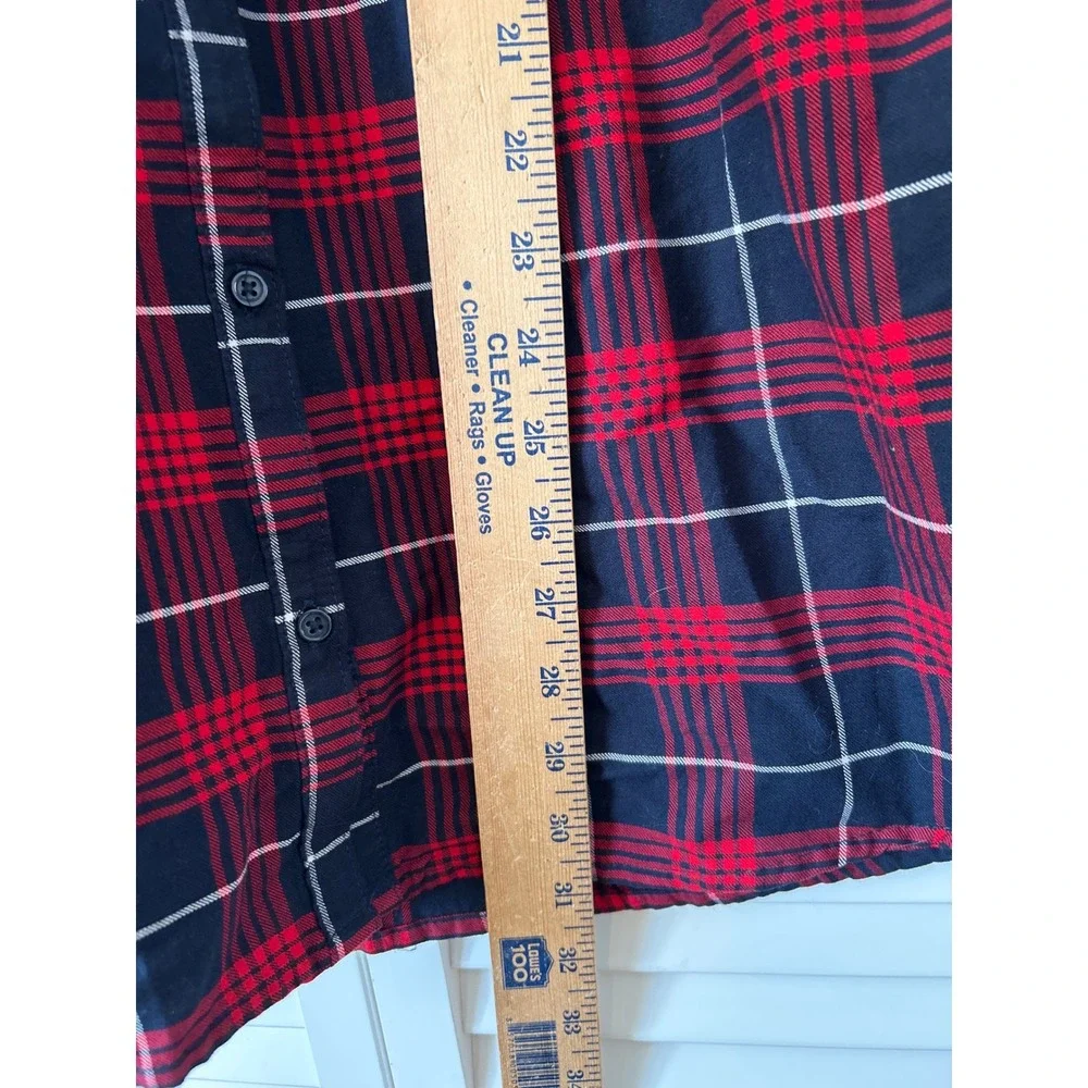 OshKosh Bgosh Girls Red Navy Plaid Button Down Shirt Dress Size‎ 14 14A Long Slv